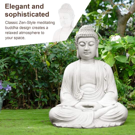 Glitzhome® 22.75" White MGO Meditating Buddha Statue